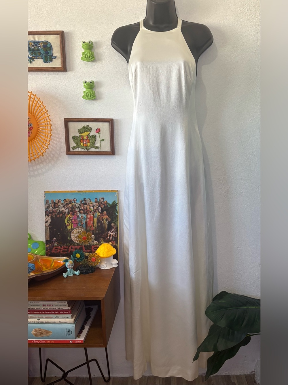 Vintage Nicole Miller Union Made Ivory Satin Halter Wedding Event Dress